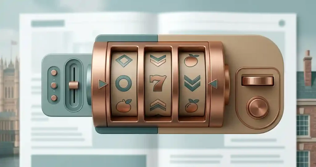 Slot-machine controls showing Great Britain age bands and GBP stake limits